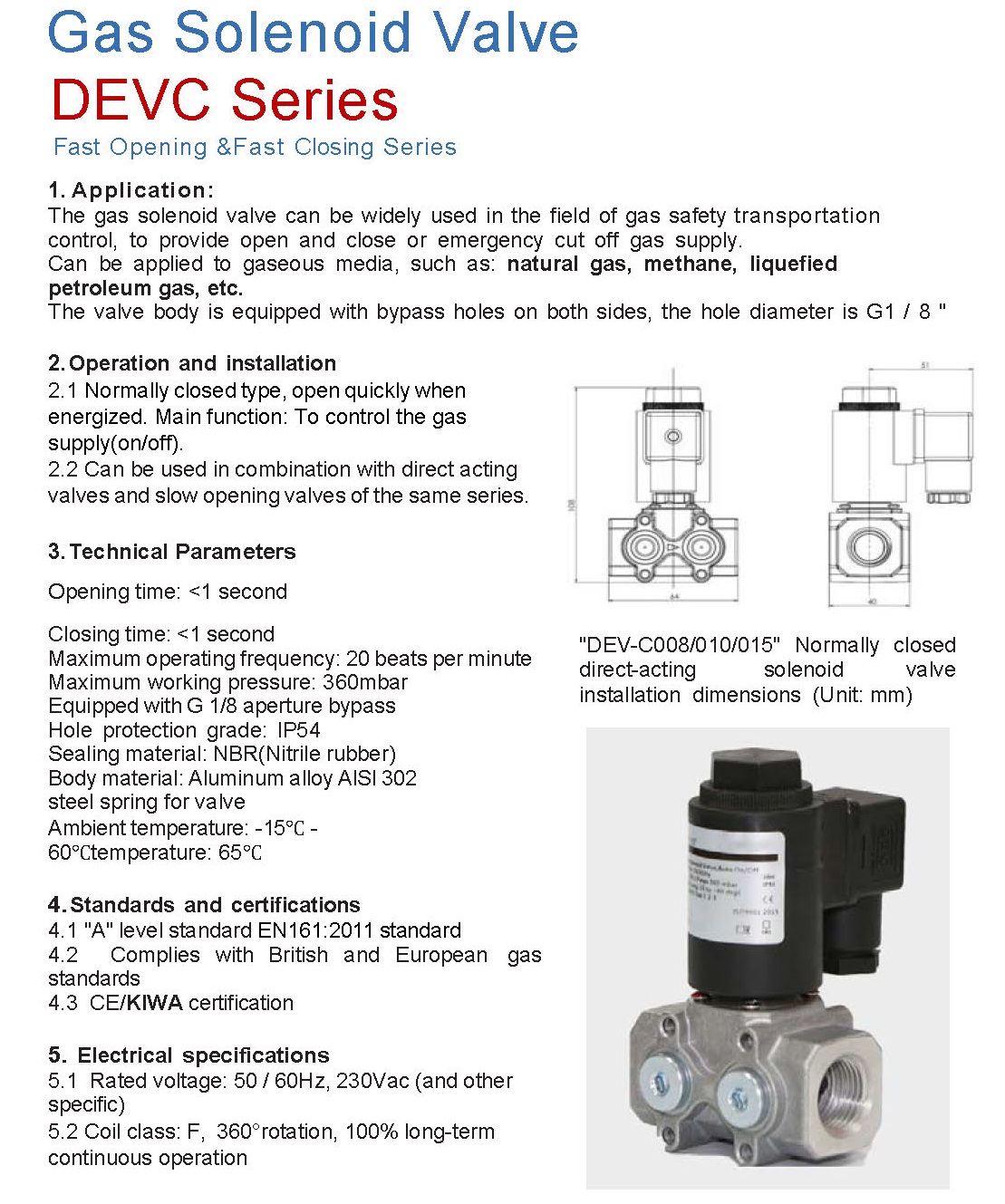 DEVC015 Gas Solenoid Valve